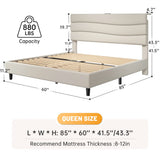 EnHomee 880LBS Bed Frame with Headboard, Upholstered Fabric, Charging Cradle & No Noise