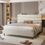 EnHomee 880LBS Bed Frame with Headboard, Upholstered Fabric, Charging Cradle & No Noise