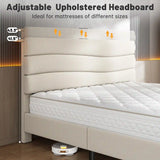 EnHomee 880LBS Bed Frame with Headboard, Upholstered Fabric, Charging Cradle & No Noise