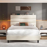 EnHomee 880LBS Bed Frame with Headboard, Upholstered Fabric, Charging Cradle & No Noise