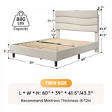 EnHomee 880LBS Bed Frame with Headboard, Upholstered Fabric, Charging Cradle & No Noise