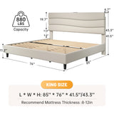 EnHomee 880LBS Bed Frame with Headboard, Upholstered Fabric, Charging Cradle & No Noise