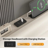 EnHomee 880LBS Bed Frame with Headboard, Upholstered Fabric, Charging Cradle & No Noise