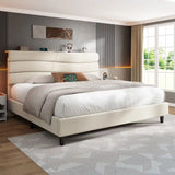 EnHomee 880LBS Bed Frame with Headboard, Upholstered Fabric, Charging Cradle & No Noise