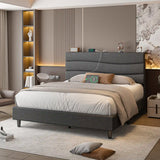 EnHomee 880LBS Bed Frame with Headboard, Upholstered Fabric, Charging Cradle & No Noise