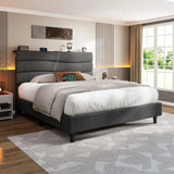 EnHomee 880LBS Bed Frame with Headboard, Upholstered Fabric, Charging Cradle & No Noise