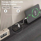 EnHomee 880LBS Bed Frame with Headboard, Upholstered Fabric, Charging Cradle & No Noise