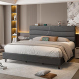 EnHomee 880LBS Bed Frame with Headboard, Upholstered Fabric, Charging Cradle & No Noise