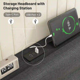 EnHomee 880LBS Bed Frame with Headboard, Upholstered Fabric, Charging Cradle & No Noise