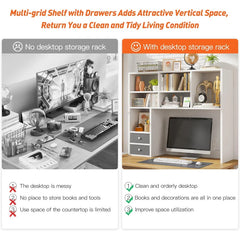 EnHomee High-Capacity Desk Hutch Organizer with 8 Shelves and 2 Drawers for Computer Desk