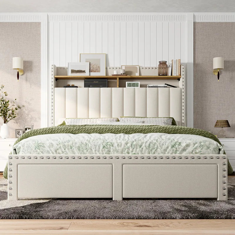 EnHomee Bed Frame with Storage Drawers