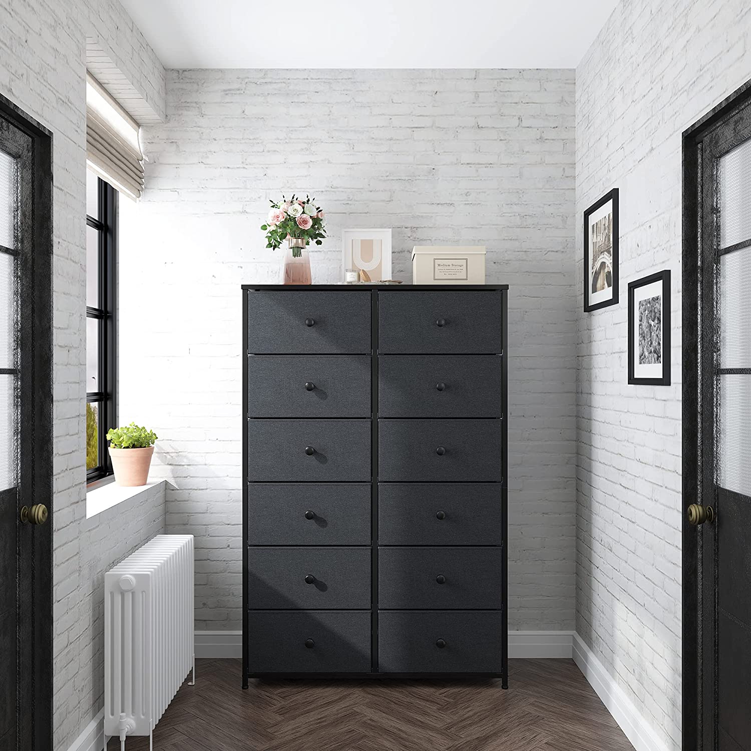 EnHomee Tall Black Dresser With 12 Drawers, Fabric Dresser