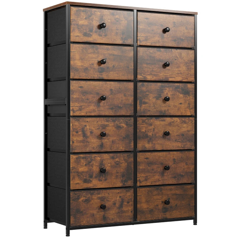 EnHomee Tall Dresser for Bedroom, 12 Drawer Dresser, Fabric Dresser & Chest of Drawers, Rustic Brown