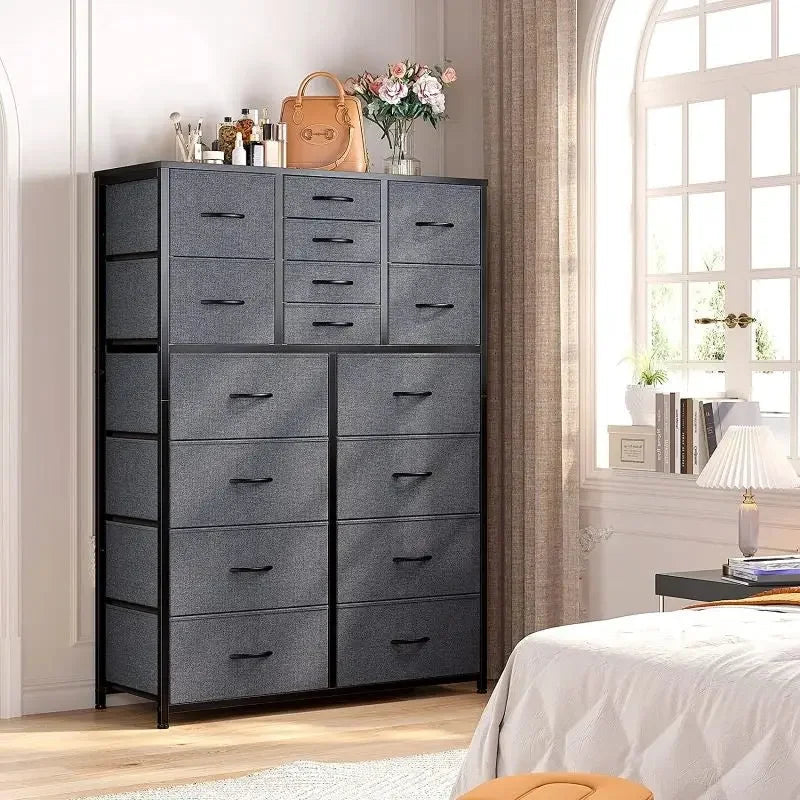 Enhomee Tall Dresser for Bedroom, 16 Deep Drawers Large Dresser, Brown Double Dresser, Chest of Drawers for Closet, Highboy