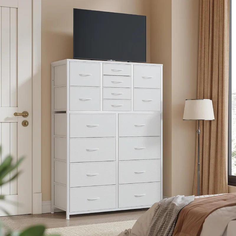 16 Deep Drawers Large Dresser, Tall Dresser for Bedroom, Brown Double Dresser, Chest of Drawers for Closet, Highboy, White 16 Deep Drawers Large Dresser, Tall Dresser for Bedroom, Brown Double Dresser, Chest of Drawers for Closet, Highboy, White