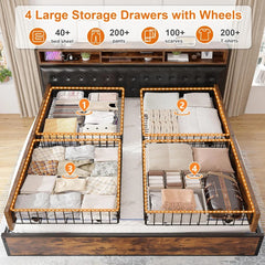 EnhomeeMetalBedFrame_ModernBedFramewith4Drawers--KingSize