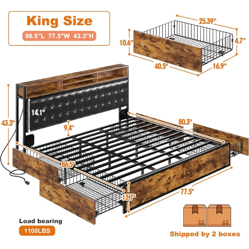 EnhomeeMetalBedFrame_ModernBedFramewithDrawers--KingSize