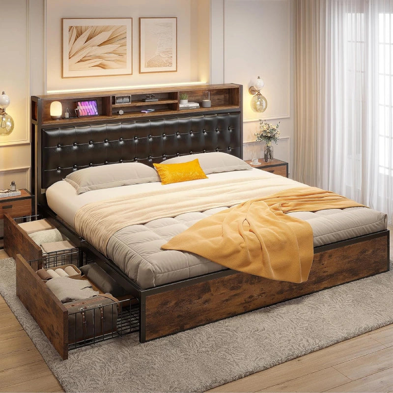 EnhomeeMetalBedFrame_ModernBedFramewithStorageDrawers--KingSize