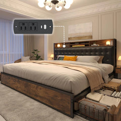 EnhomeeMetalBedFrame_ModernBedFramewithStorageDrawers-KingSize