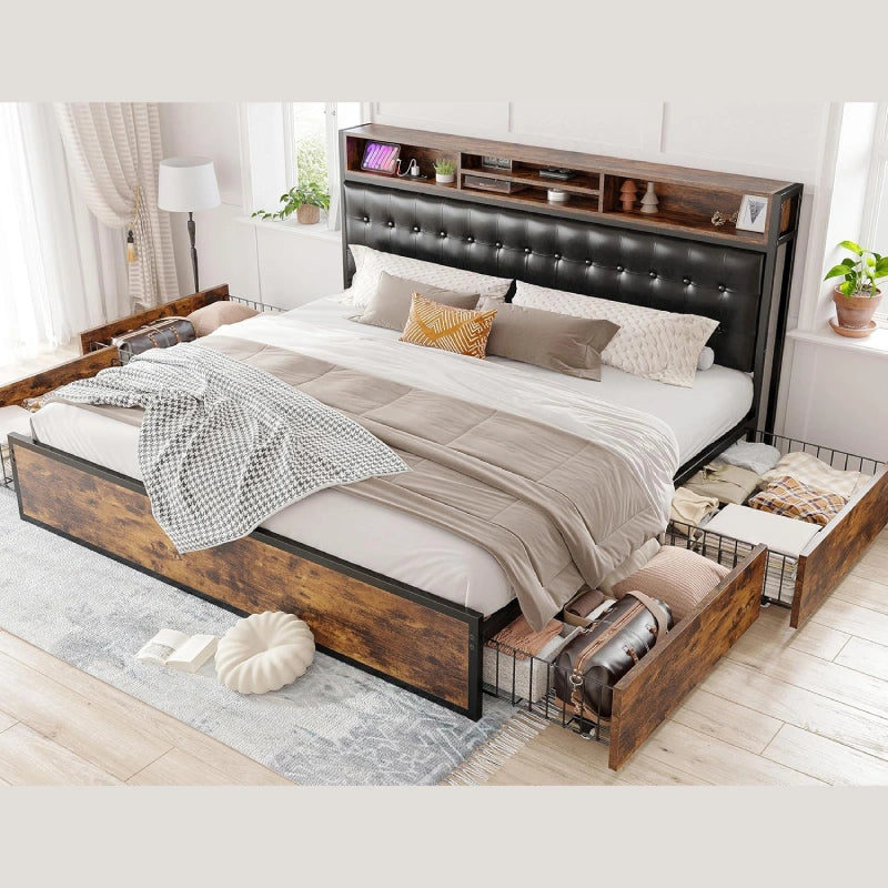 EnhomeeMetalBedFrames_ModernBedFramewithStorageDrawers