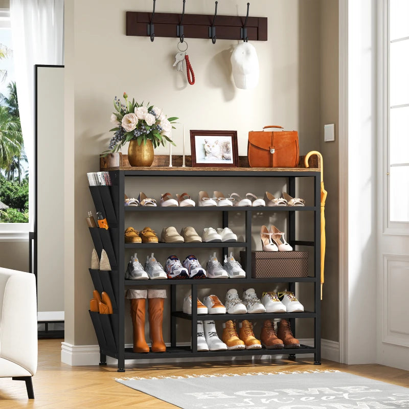 Enhomee Shoe Rack for Closet, 6-tier Metal and Wooden  Shoe Shelf for Entryway