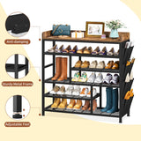 EnHomee Shoe Rack 6 Tier Metal Shoe Rack for Entryway Holds 24 Pairs, Wooden Top and Side Pocket for Entry, Entrance, Hallway, Black