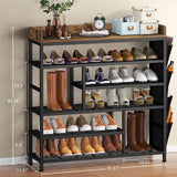 EnHomee Shoe Rack 6 Tier Metal Shoe Rack for Entryway Holds 24 Pairs, Wooden Top and Side Pocket for Entry, Entrance, Hallway, Black