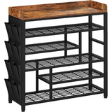 EnHomee Shoe Rack 6 Tier Metal Shoe Rack for Entryway Holds 24 Pairs, Wooden Top and Side Pocket for Entry, Entrance, Hallway, Black