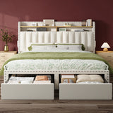 900LBS Upholstered Bed Frame with 2 Storage Drawers,2-Tier Storage Headboard,Noise-Free, No Box Spring Needed