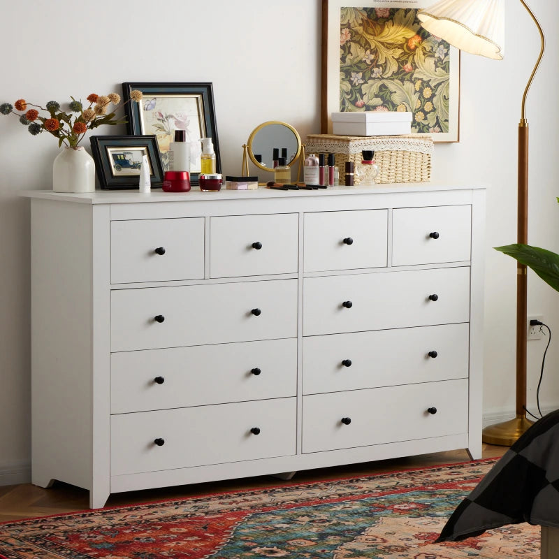 Enhomee White Dresser with 10 Drawers, 52" Wide Double Dresser , Large Long Dresser for Bedroom, Wood