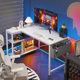 Computer Desk L Shaped Gaming Desk with Storage Shelves & Power Outlets, Home Office Desk for Writing Bedroom Dorm