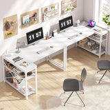 Computer Desk L Shaped Gaming Desk with Storage Shelves & Power Outlets, Home Office Desk for Writing Bedroom Dorm