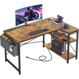 Computer Desk L Shaped Gaming Desk with Storage Shelves & Power Outlets, Home Office Desk for Writing Bedroom Dorm