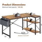 Computer Desk L Shaped Gaming Desk with Storage Shelves & Power Outlets, Home Office Desk for Writing Bedroom Dorm