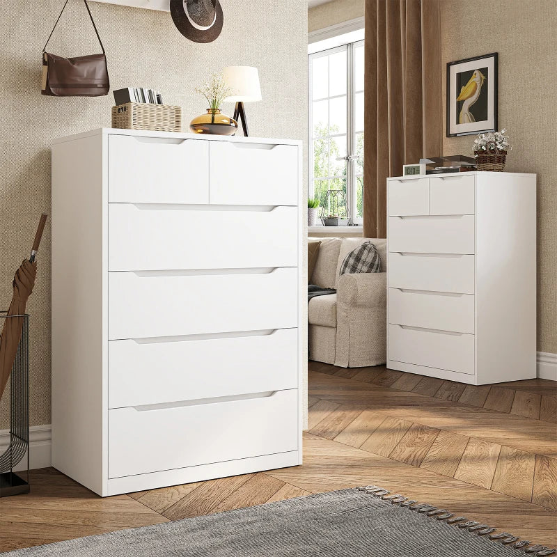 6 Drawers,Modern Wooden White Tall Dressers for Bedroom and Closet 6 Drawers,Modern Wooden White Tall Dressers for Bedroom and Closet