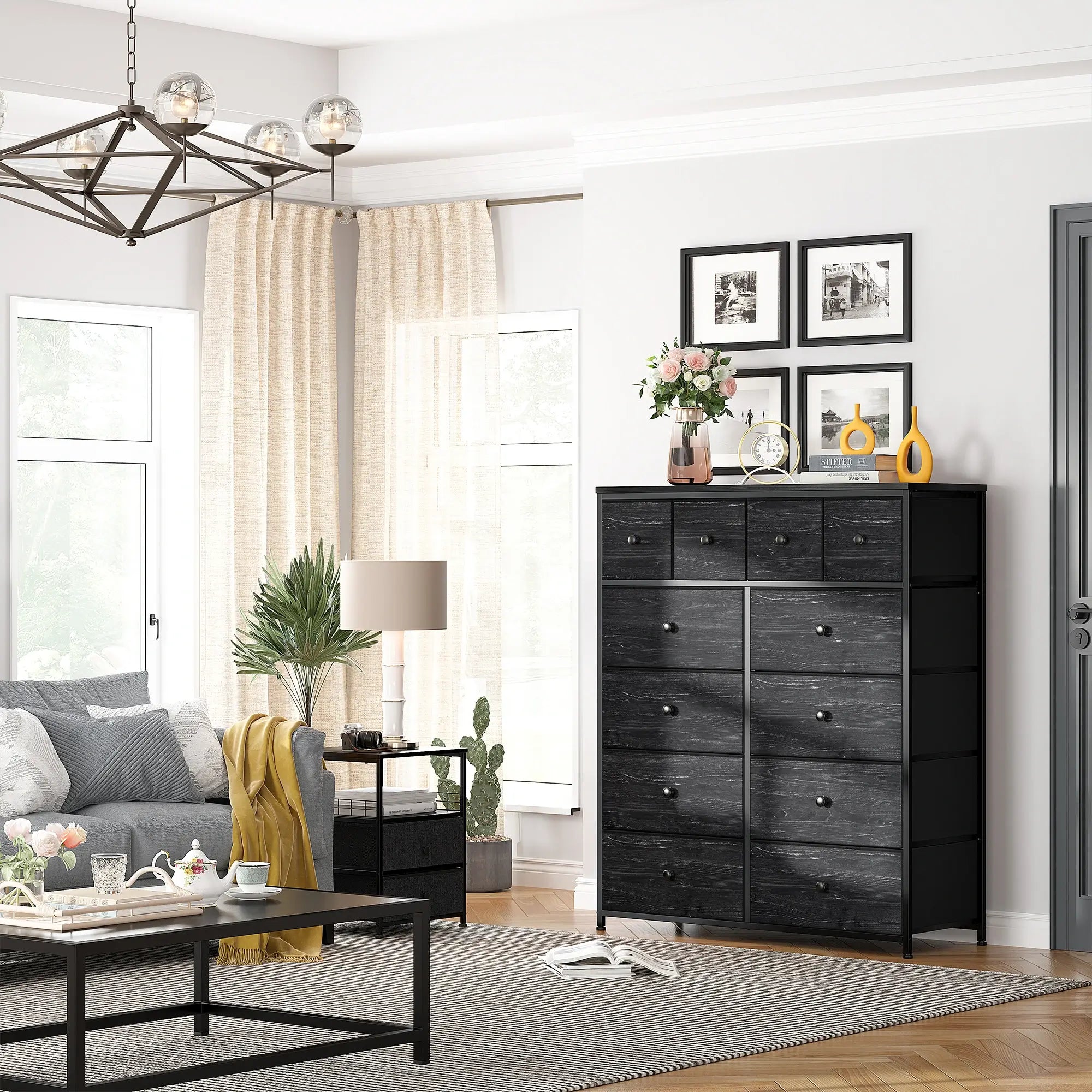 Enhomee Black Bedroom Dresser with 12 Drawers, Chest of Drawers For Bedroom
