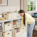 Enhomee stackable storage bins with Lids,Plastic Storage Bins with Lids Closet Organizer