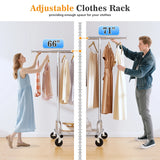 Raybee 75"W Rolling Clothes Rack with Storage Shelves, Wheeled Metal Clothes Organizer for Bedroom, Laundry & Dorm
