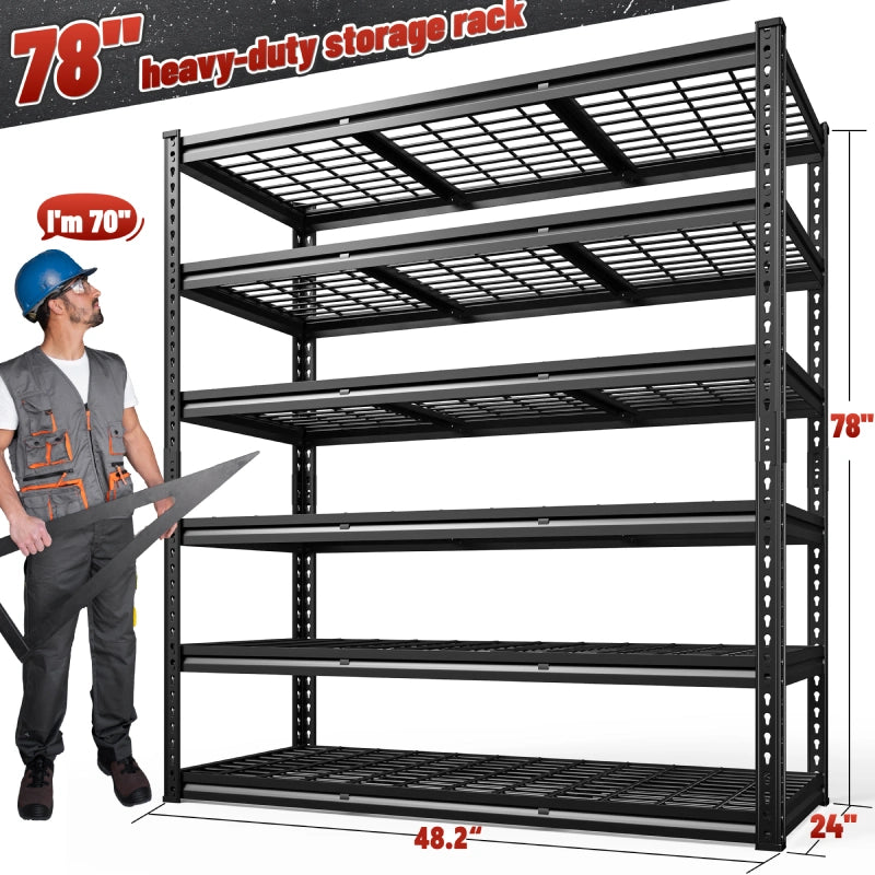 Extra-Wide 48.2" W x 24" D x 78" H Heavy-Duty Garage Shelving