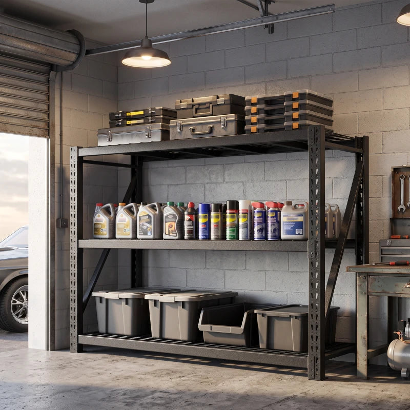 REIBII 77" W Garage Shelving,Heavy Duty Metal Shelving Unit for Storage,Adjustable shelves for Basement, Garage, Warehouse