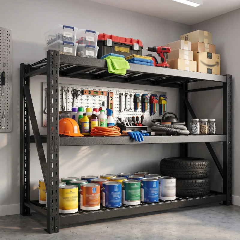 REIBII 77" W Garage Shelving,Heavy Duty Metal Shelving Unit for Storage,Adjustable shelves for Basement, Garage, Warehouse