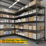 Reibii 60" W x 73" H Wire Storage Shelves on Wheels, 5-Shelf Adjustable, 3200lbs Heavy Duty Metal Shelving for Garage Kitchen Pantry
