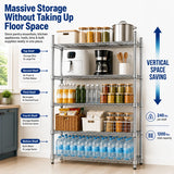 REIBII 35.5"W Chrome Wire Shelving, 5-Tier 1200LBS Adjustable Metal Shelves for Closet Kitchen Pantry