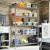 REIBII 35.5"W Chrome Wire Shelving, 5-Tier 1200LBS Adjustable Metal Shelves for Closet Kitchen Pantry