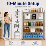 REIBII 35.5"W Chrome Wire Shelving, 5-Tier 1200LBS Adjustable Metal Shelves for Closet Kitchen Pantry