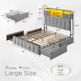EnHomee Queen Bed Frame with 4 Storage Drawers,Upholstered Headboard Built in Charging Station