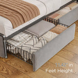 EnHomee Queen Bed Frame with 4 Storage Drawers,Upholstered Headboard Built in Charging Station