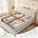 EnHomee Queen Bed Frame with 4 Storage Drawers,Upholstered Headboard Built in Charging Station