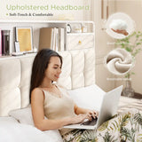 EnHomee Queen Bed Frame with 4 Storage Drawers,Upholstered Headboard Built in Charging Station