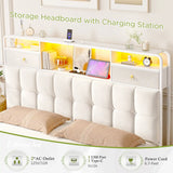 EnHomee Queen Bed Frame with 4 Storage Drawers,Upholstered Headboard Built in Charging Station